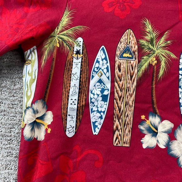 Vintage Winnie Fashion Hawaiian Shirt Men Extra Large XL Red Surf Boards Floral - Picture 6 of 12